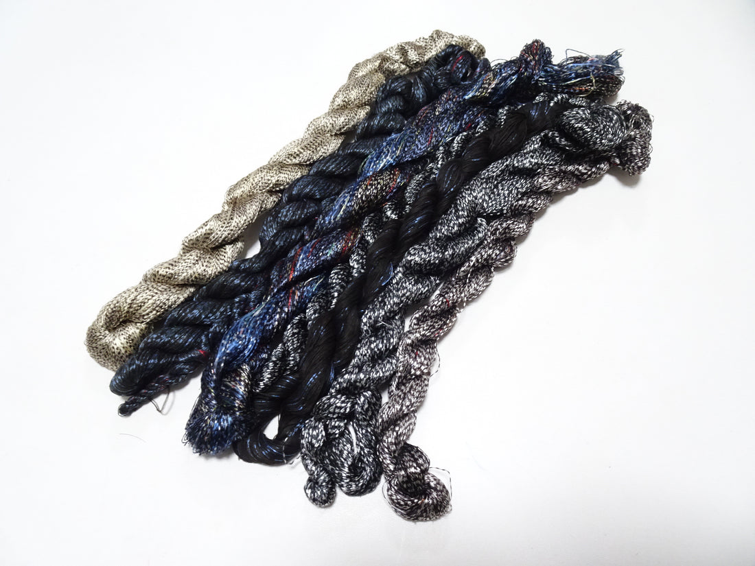 Japanese Vintage Super Rare Mud Dyeing kasuri loose Twisted Silk Thread Various Sets Embroidery & weave 13714