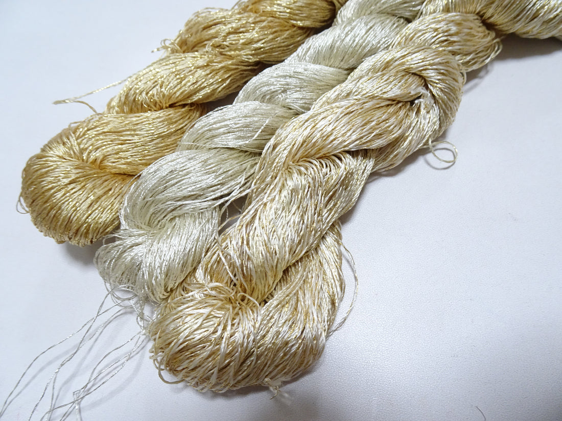 Japanese Vintage High Class Rare Silk Thread 3sets Mixture of Gold embroidery 18502