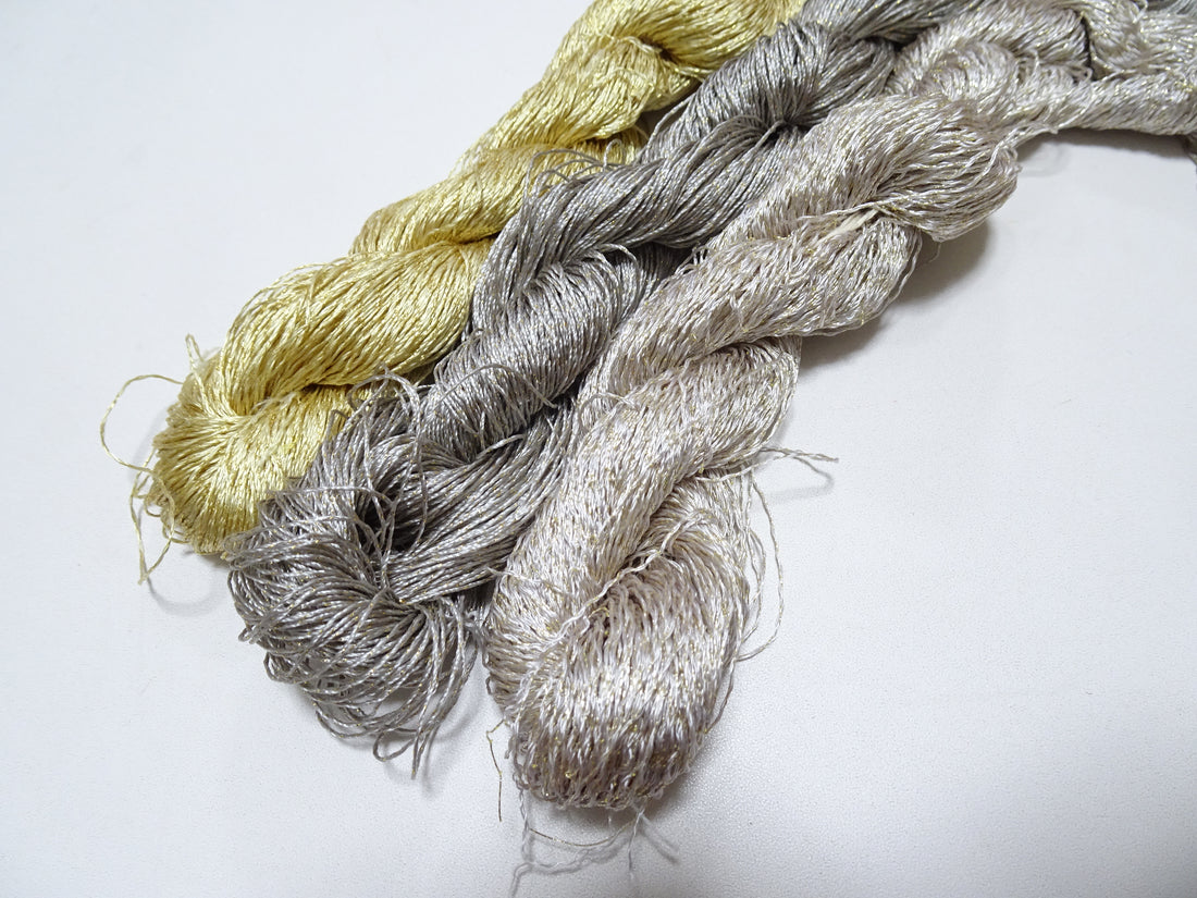 Japanese Vintage High Class Rare Silk Thread 3sets Mixture of Gold embroidery 15990