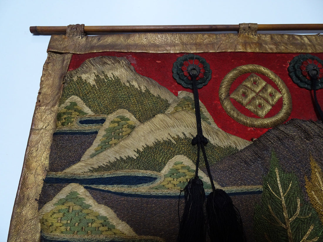 Japanese Antique Edo to Late Edo Period Festival Banner (Kenshōhin) for Danjiri or Mikoshi with Traditional Embroidery Design 16342
