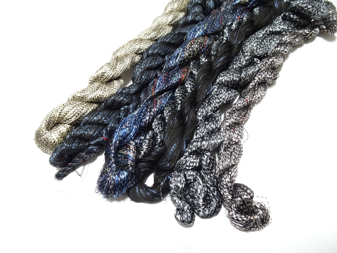 Japanese Vintage Super Rare Mud Dyeing kasuri loose Twisted Silk Thread Various Sets Embroidery & weave 13714