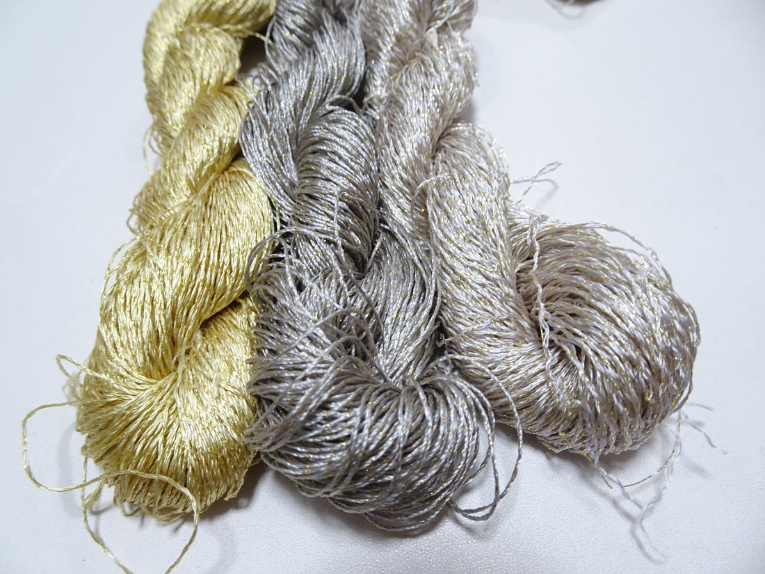 Japanese Vintage High Class Rare Silk Thread 3sets Mixture of Gold embroidery 15990