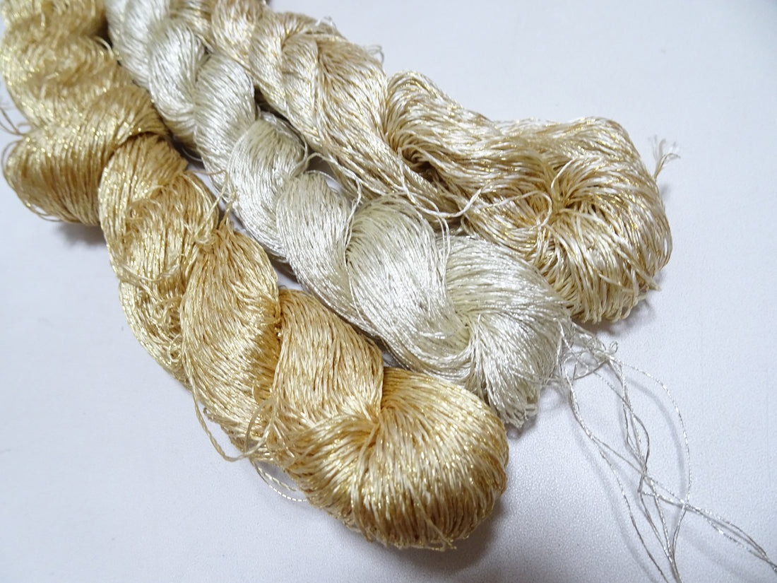 Japanese Vintage High Class Rare Silk Thread 3sets Mixture of Gold embroidery 18502