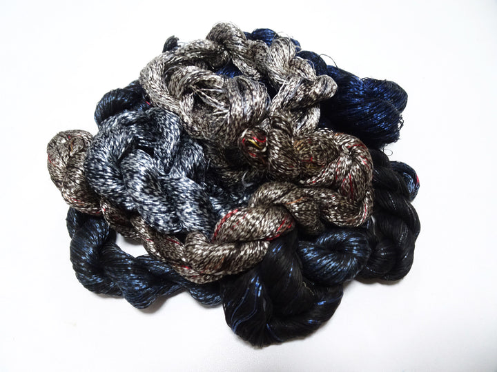 Japanese Vintage Super Rare Mud Dyeing kasuri loose Twisted Silk Thread Various Sets Embroidery & weave 13715