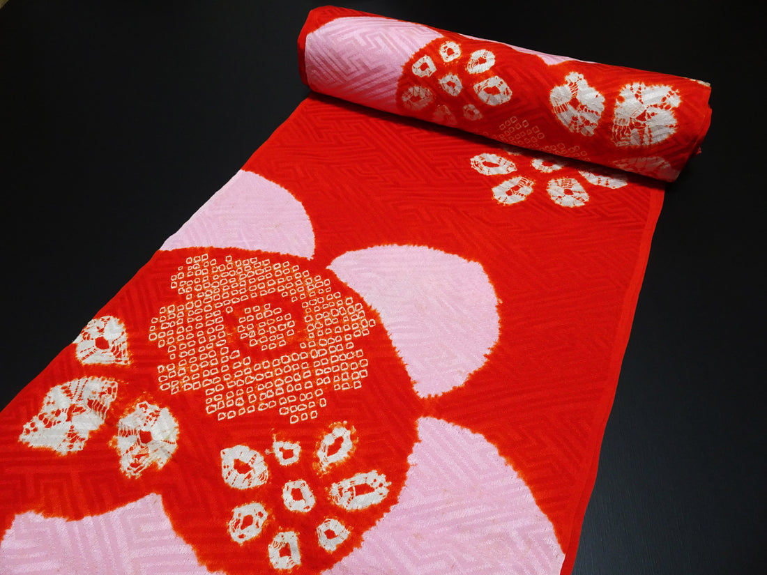 Japanese Antique Silk Bolts  / Mon kinsha / shibori Pattern 17508