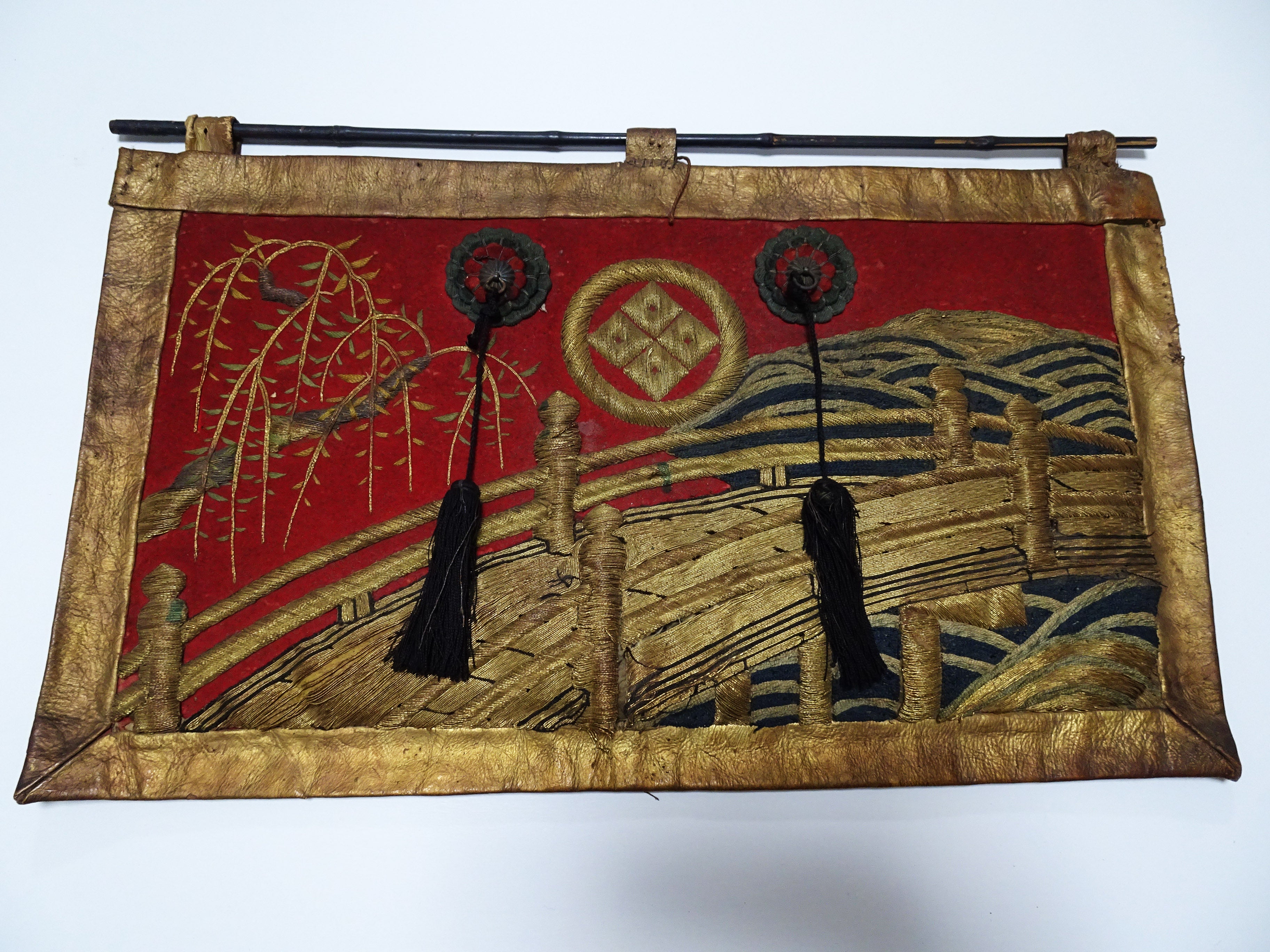 Japanese Antique Edo to Late Edo Period Festival Banner(Kenshōhin) for Danjiri or Mikoshi with Traditional Embroidery Design 16343