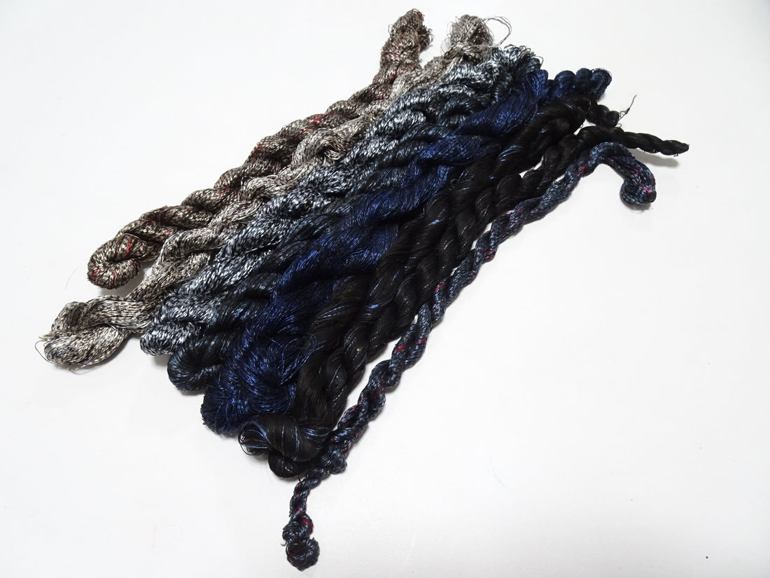 Japanese Vintage Super Rare Mud Dyeing kasuri loose Twisted Silk Thread Various Sets Embroidery & weave 13715