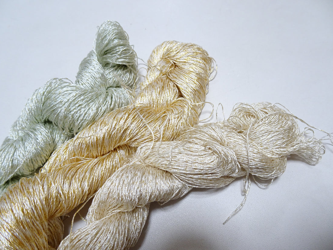 Japanese Vintage High Class Rare Silk Thread 3sets Mixture of Gold embroidery 15991
