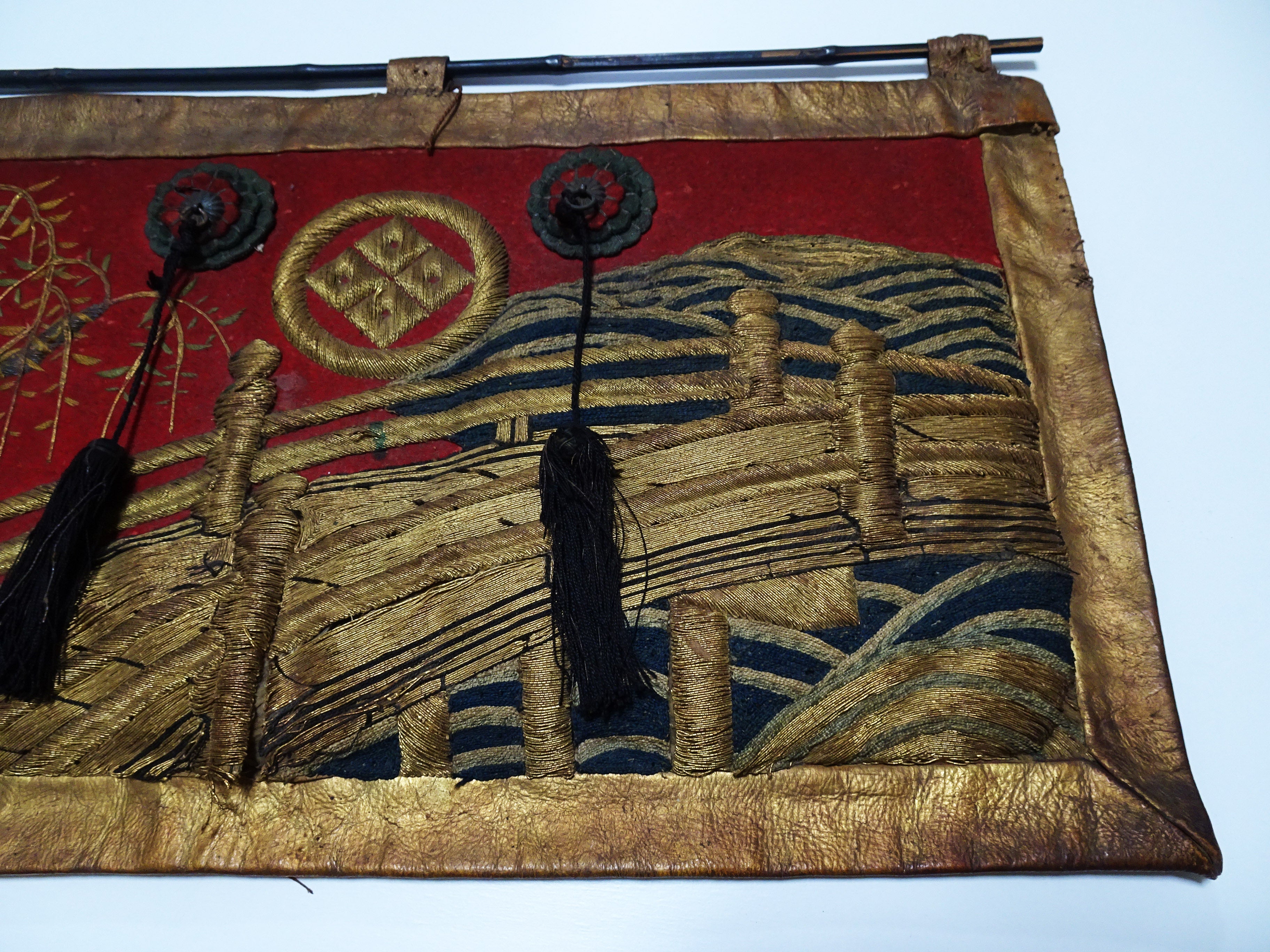 Japanese Antique Edo to Late Edo Period Festival Banner(Kenshōhin) for Danjiri or Mikoshi with Traditional Embroidery Design 16343