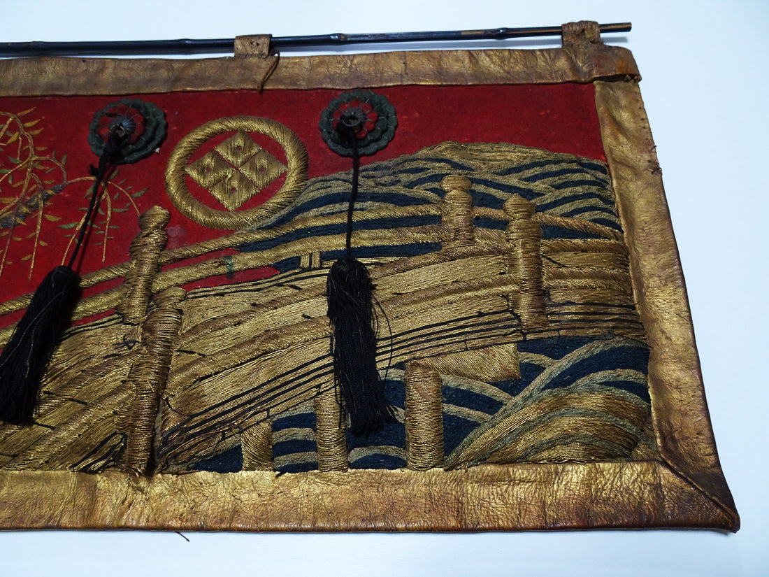 Japanese Antique Edo to Late Edo Period Festival Banner(Kenshōhin) for Danjiri or Mikoshi with Traditional Embroidery Design 16343
