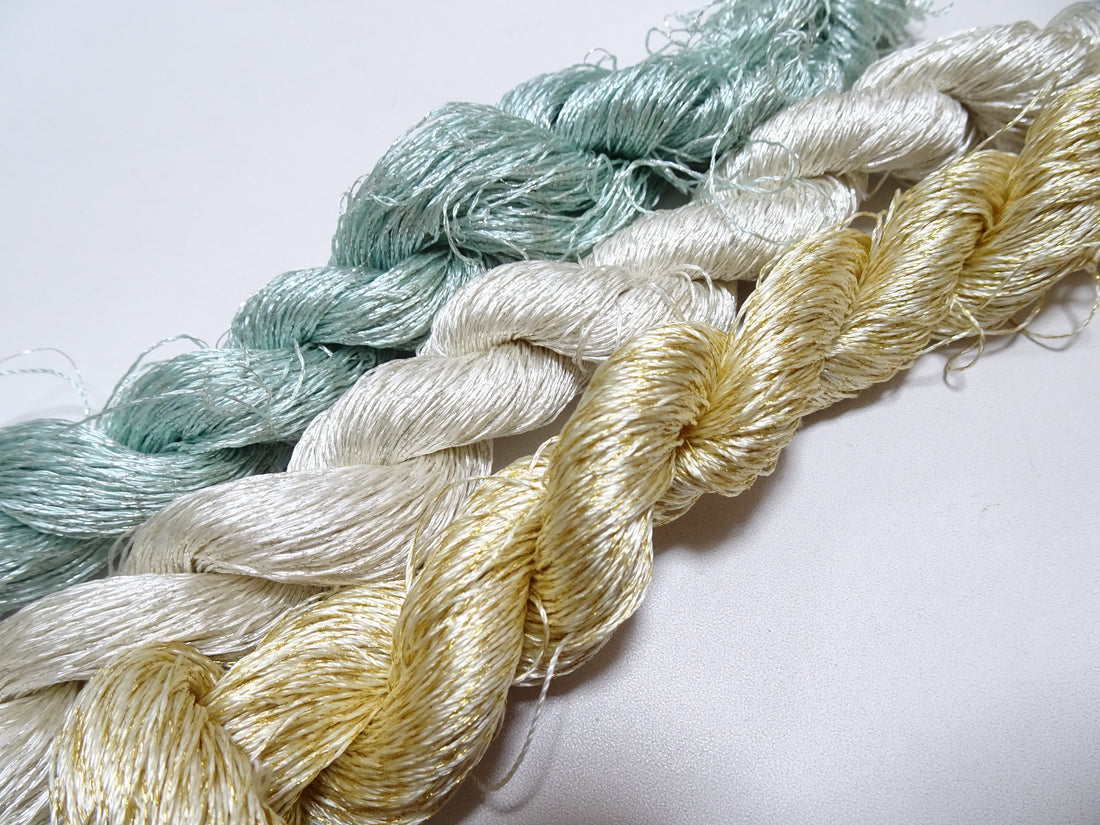 Japanese Vintage High Class Rare Silk Thread 3sets Mixture of Gold embroidery 18503