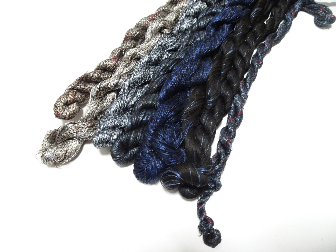 Japanese Vintage Super Rare Mud Dyeing kasuri loose Twisted Silk Thread Various Sets Embroidery & weave 13715