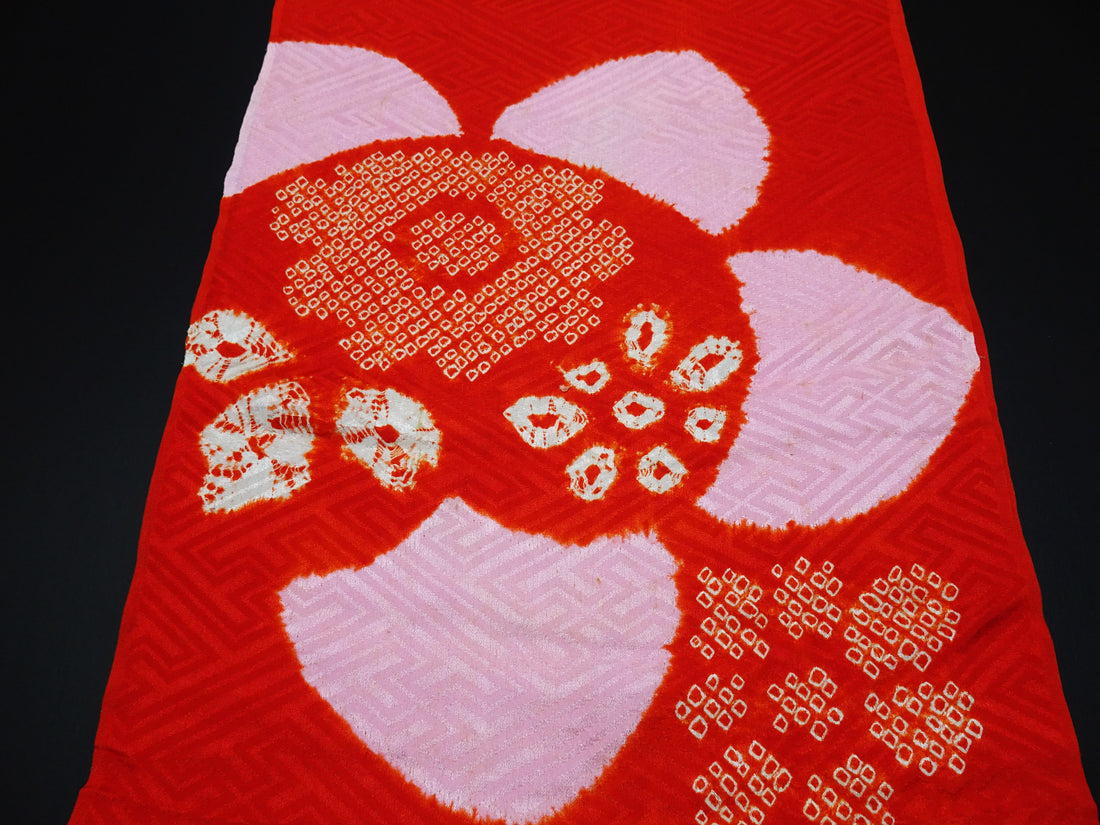 Japanese Antique Silk Bolts  / Mon kinsha / shibori Pattern 17508