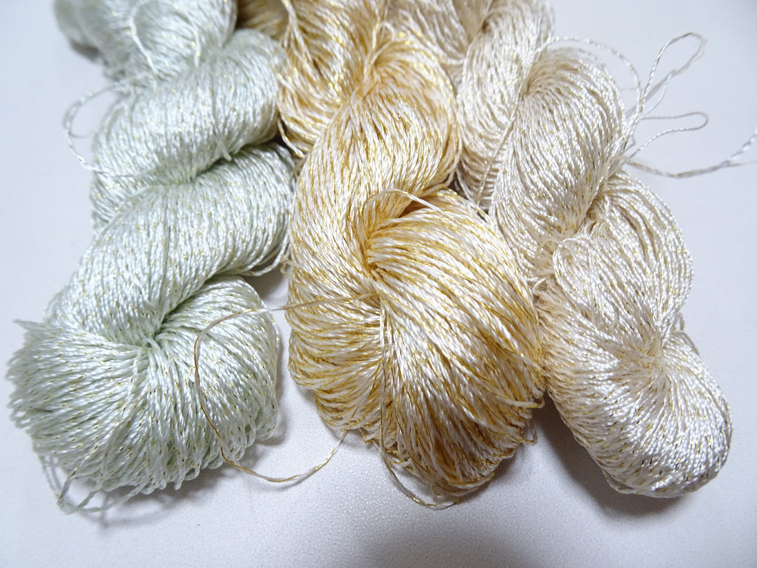 Japanese Vintage High Class Rare Silk Thread 3sets Mixture of Gold embroidery 15991