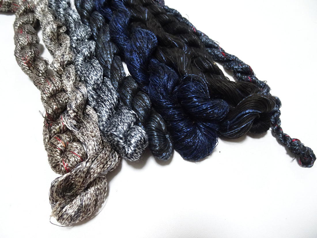 Japanese Vintage Super Rare Mud Dyeing kasuri loose Twisted Silk Thread Various Sets Embroidery & weave 13715