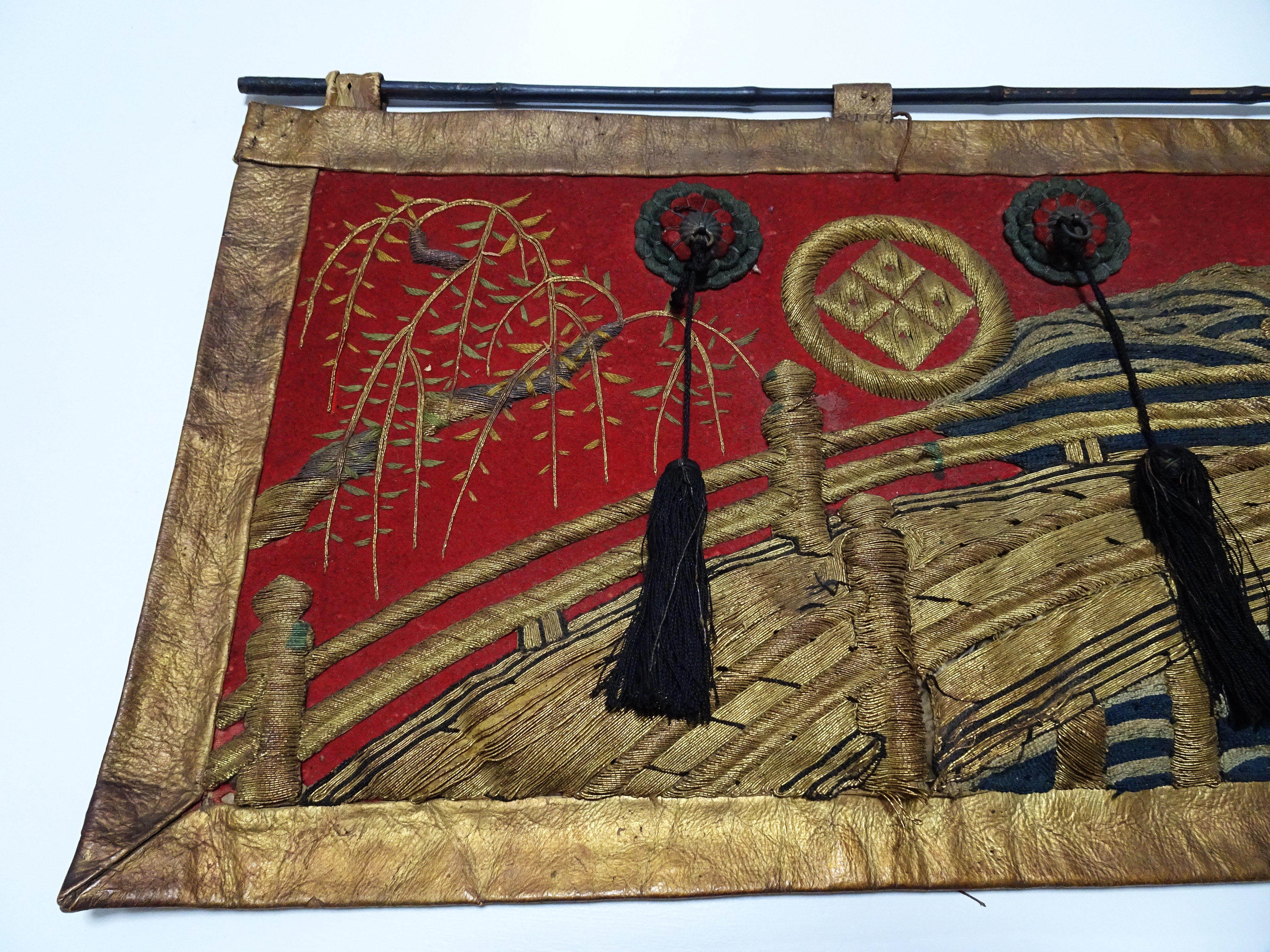 Japanese Antique Edo to Late Edo Period Festival Banner(Kenshōhin) for Danjiri or Mikoshi with Traditional Embroidery Design 16343