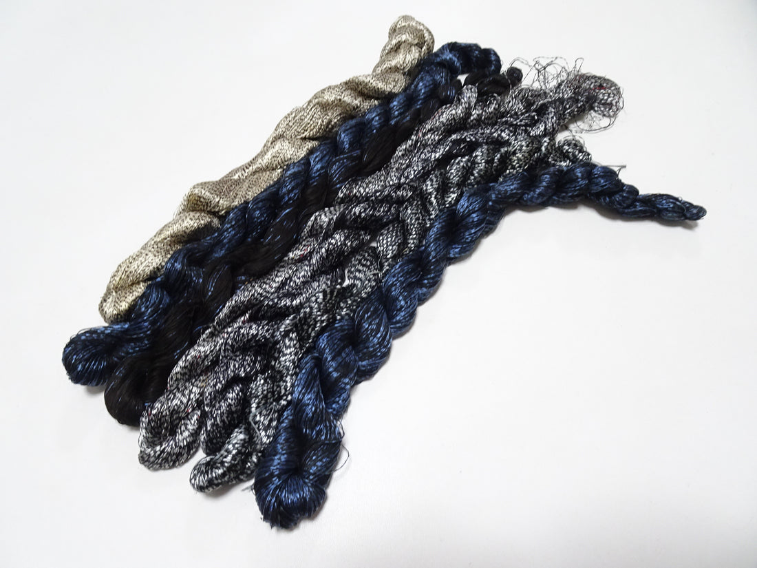 Japanese Vintage Super Rare Mud Dyeing kasuri loose Twisted Silk Thread Various Sets Embroidery & weave 13716