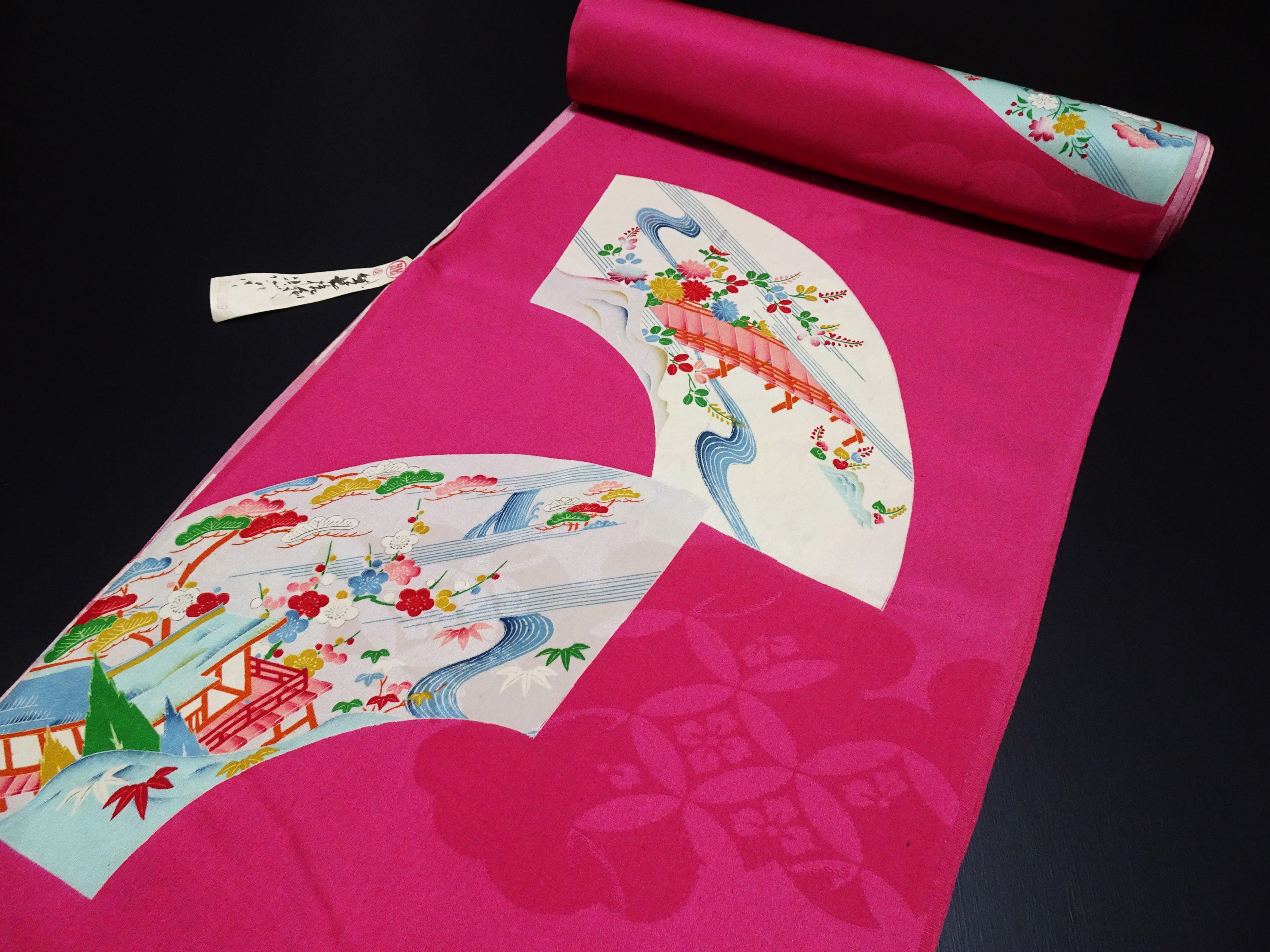 Japanese Antique Silk Bolts  / Mon Rinzu / Dyed Pattern 17509