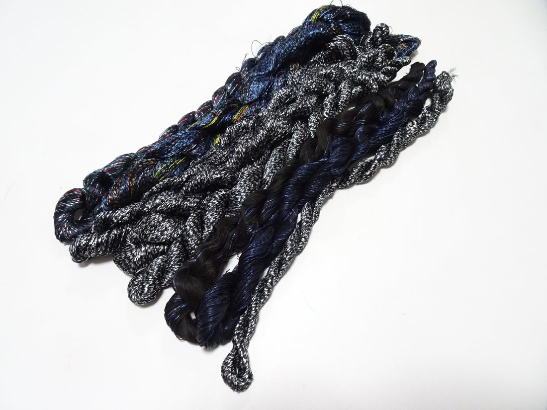 Japanese Vintage Super Rare Mud Dyeing kasuri loose Twisted Silk Thread Various Sets Embroidery & weave 13717