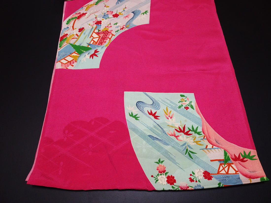 Japanese Antique Silk Bolts  / Mon Rinzu / Dyed Pattern 17509