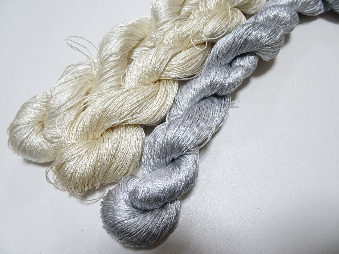 Japanese Vintage High Class Rare Silk Thread 3sets Mixture of Silver embroidery 15993