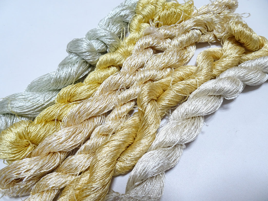 Japanese Vintage High Class Rare Silk Thread 6sets Mixture of Gold embroidery 18505