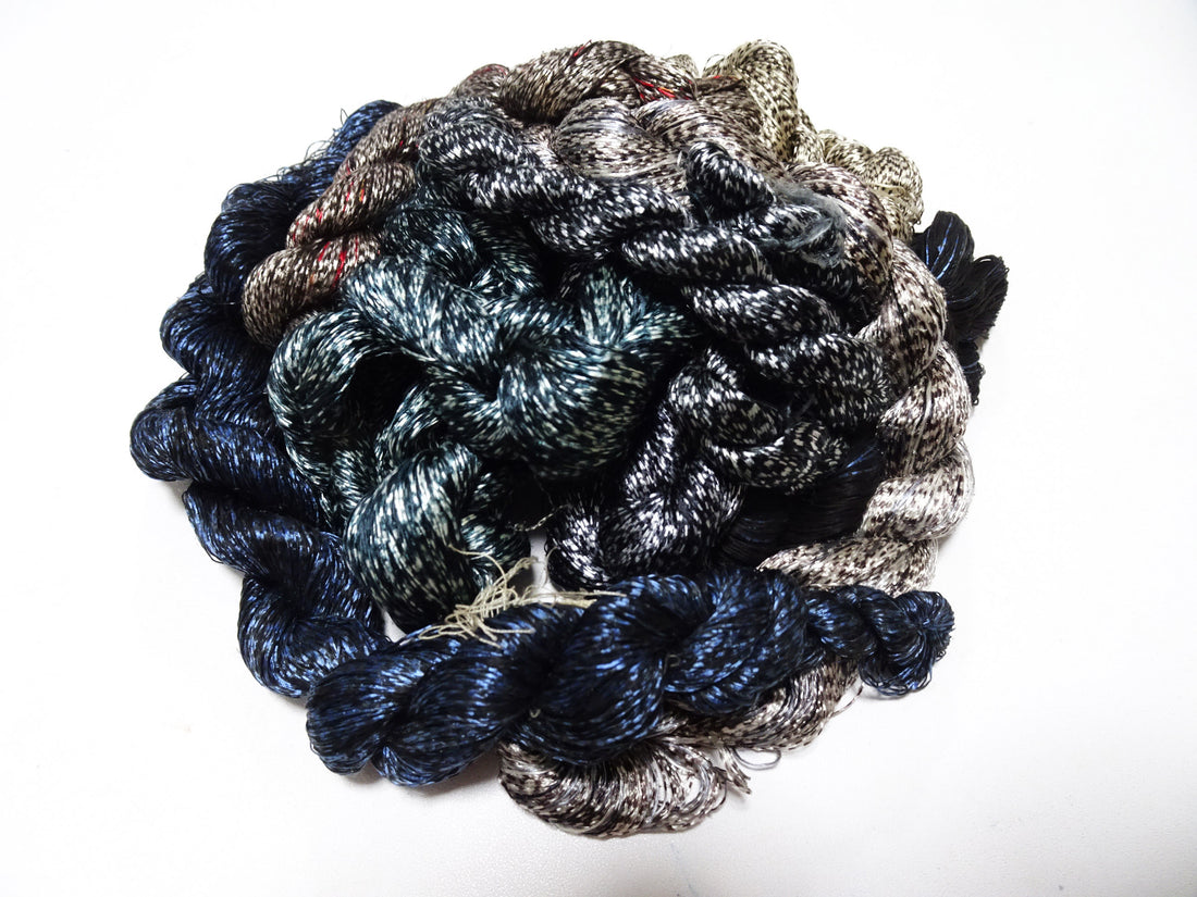 Japanese Vintage Super Rare Mud Dyeing kasuri loose Twisted Silk Thread Various Sets Embroidery & weave 13718