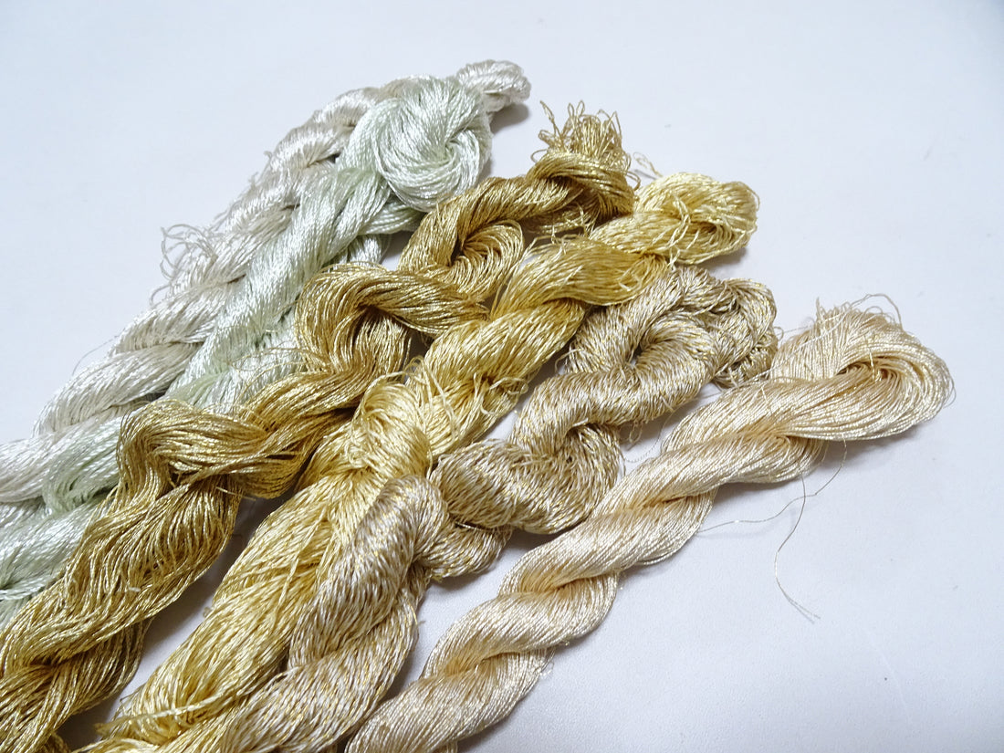 Japanese Vintage High Class Rare Silk Thread 6sets Mixture of Gold embroidery 18506