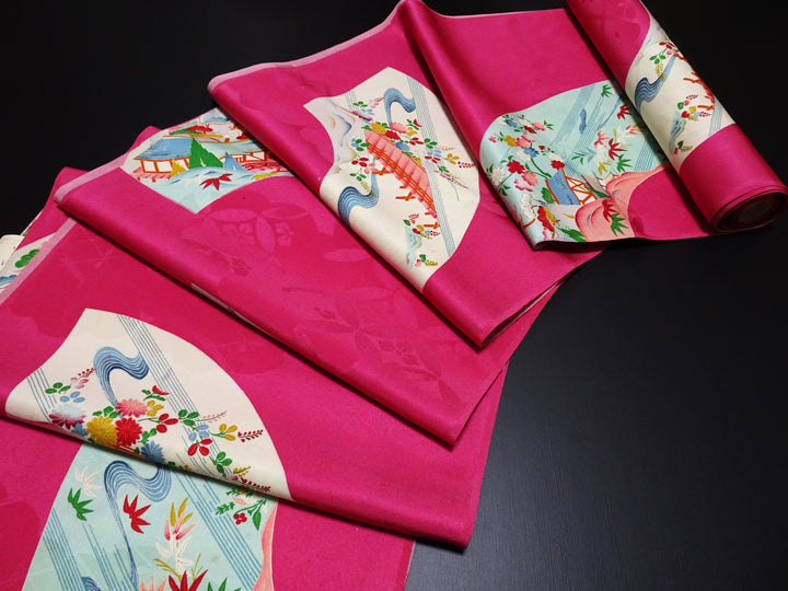 Japanese Antique Silk Bolts  / Mon Rinzu / Dyed Pattern 17509