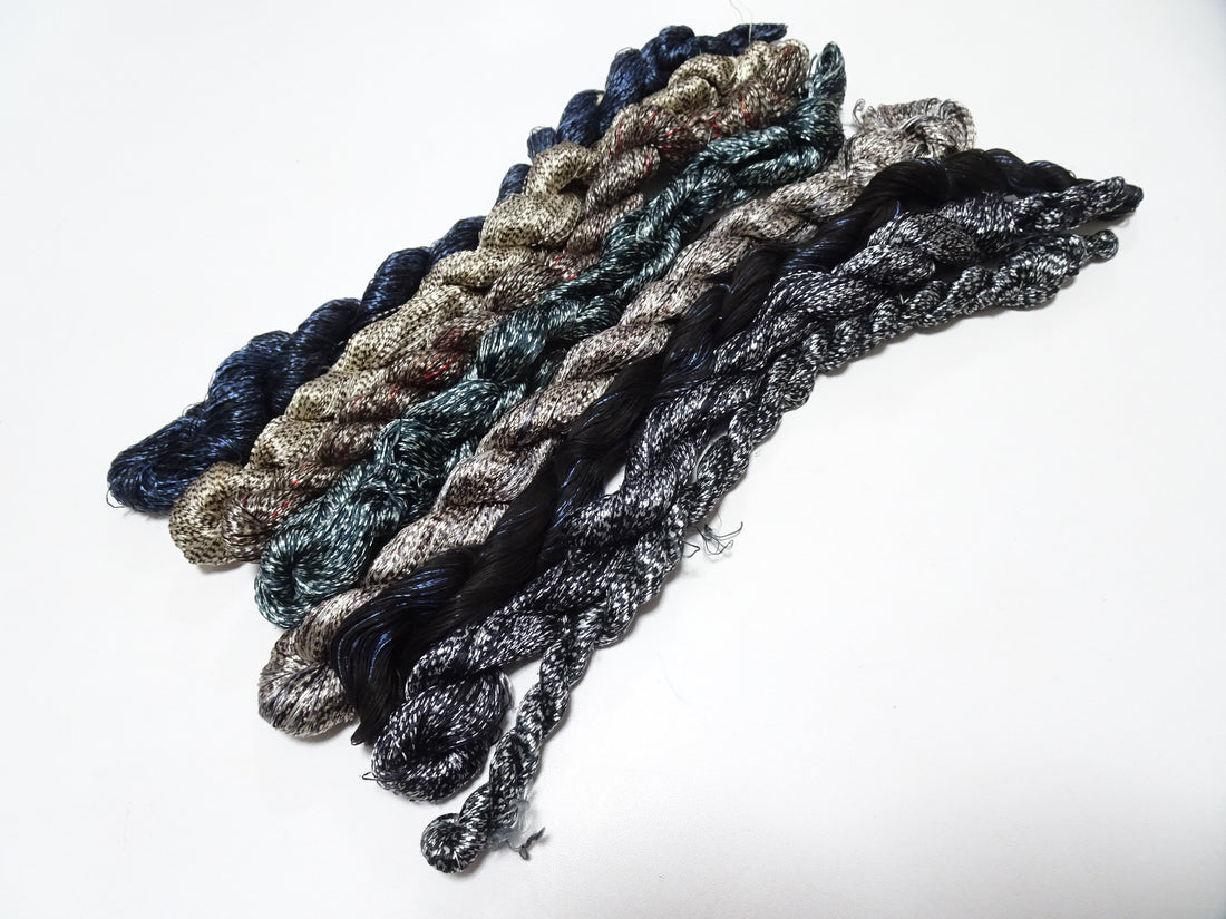 Japanese Vintage Super Rare Mud Dyeing kasuri loose Twisted Silk Thread Various Sets Embroidery & weave 13718