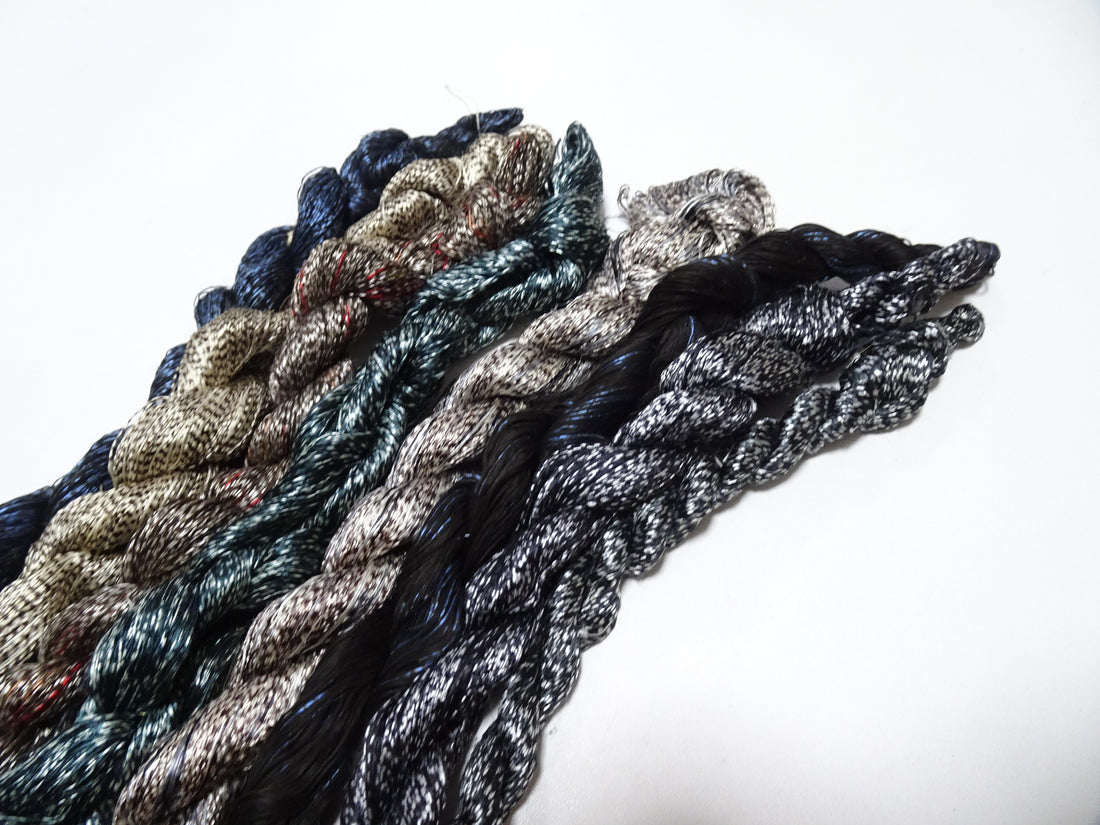 Japanese Vintage Super Rare Mud Dyeing kasuri loose Twisted Silk Thread Various Sets Embroidery & weave 13718