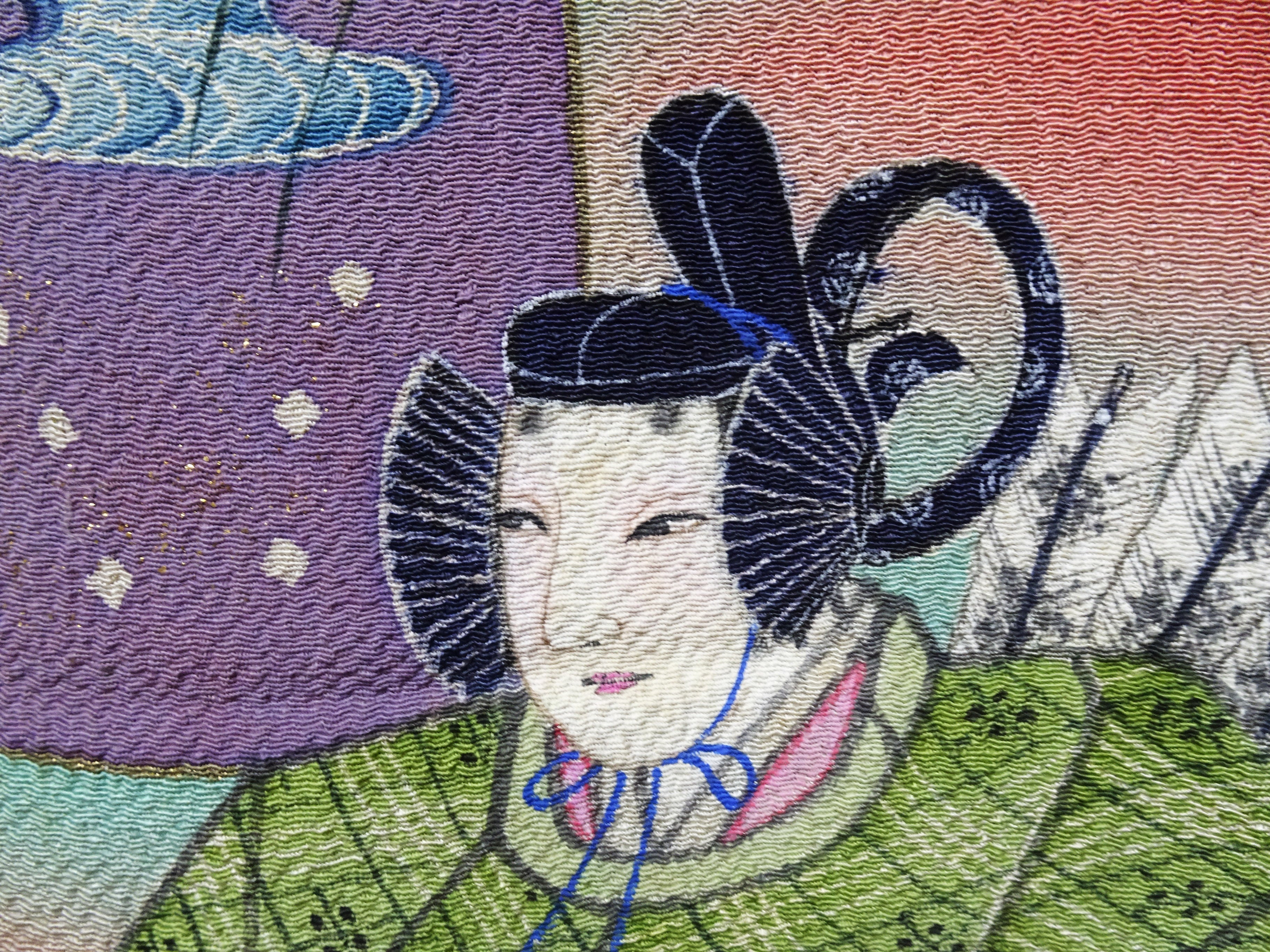 Japanese Vintage Showa Era Celebratory Large Furoshiki with Tale of Genji Design on Oni-Shibo Chirimen Silk  16345