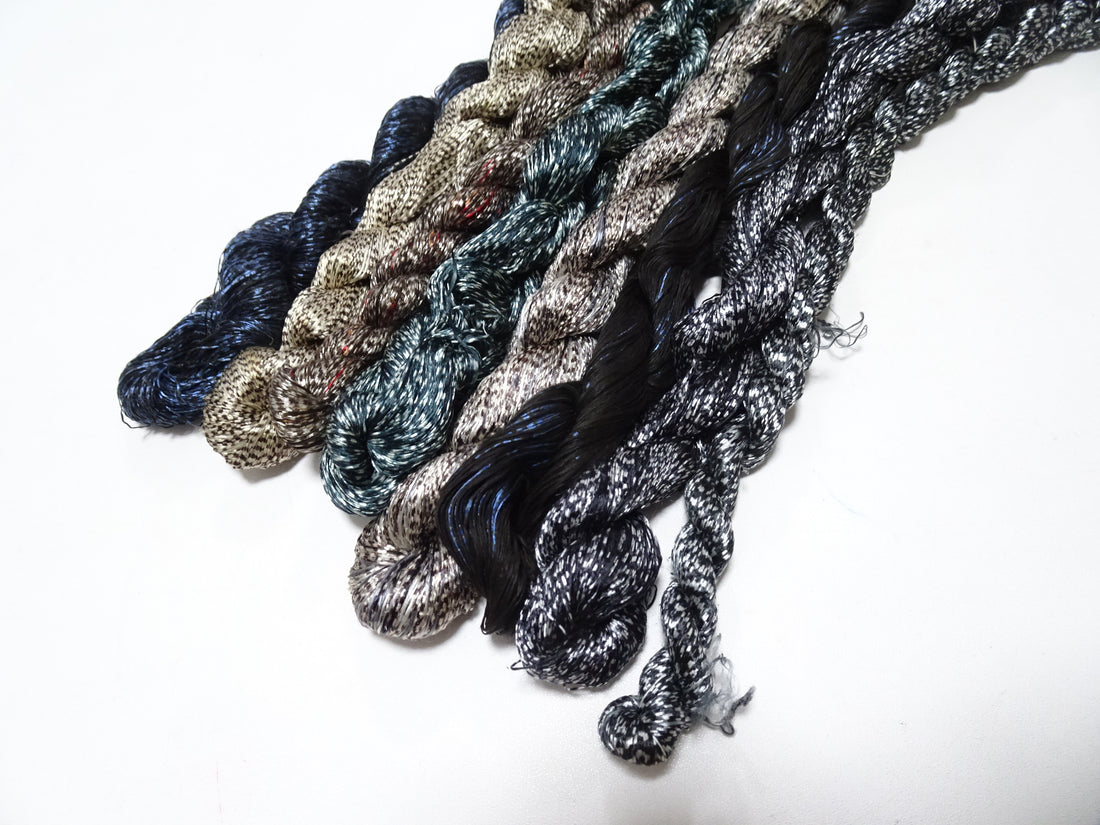 Japanese Vintage Super Rare Mud Dyeing kasuri loose Twisted Silk Thread Various Sets Embroidery & weave 13718