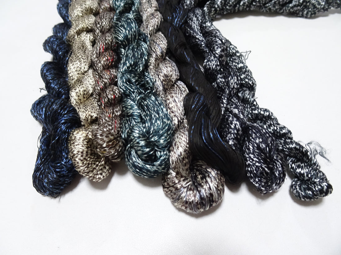 Japanese Vintage Super Rare Mud Dyeing kasuri loose Twisted Silk Thread Various Sets Embroidery & weave 13718