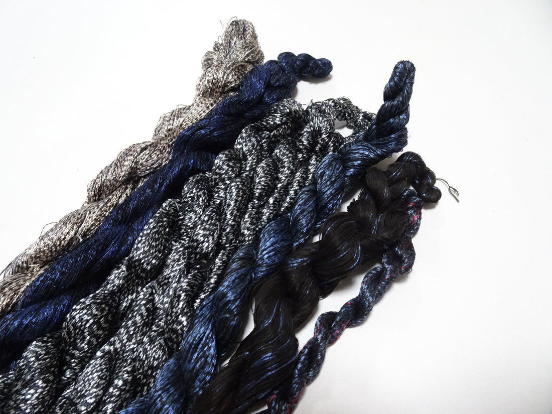 Japanese Vintage Super Rare Mud Dyeing kasuri loose Twisted Silk Thread Various Sets Embroidery & weave 13719