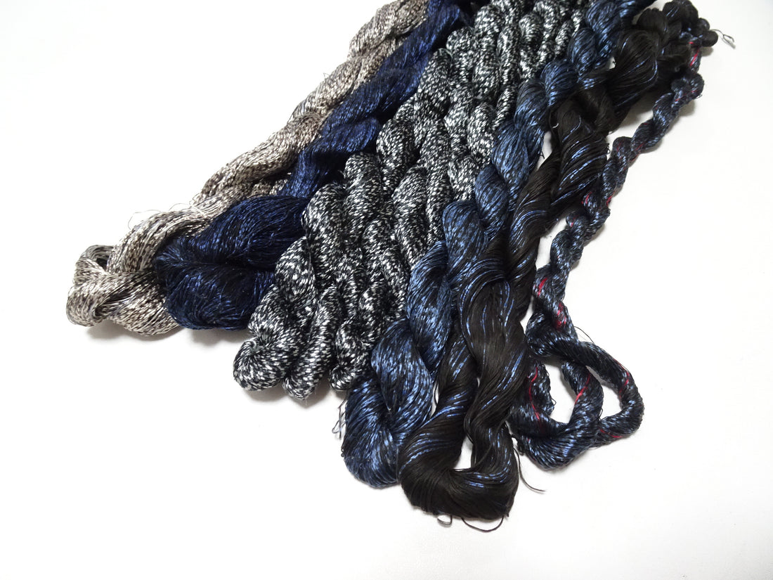 Japanese Vintage Super Rare Mud Dyeing kasuri loose Twisted Silk Thread Various Sets Embroidery & weave 13719