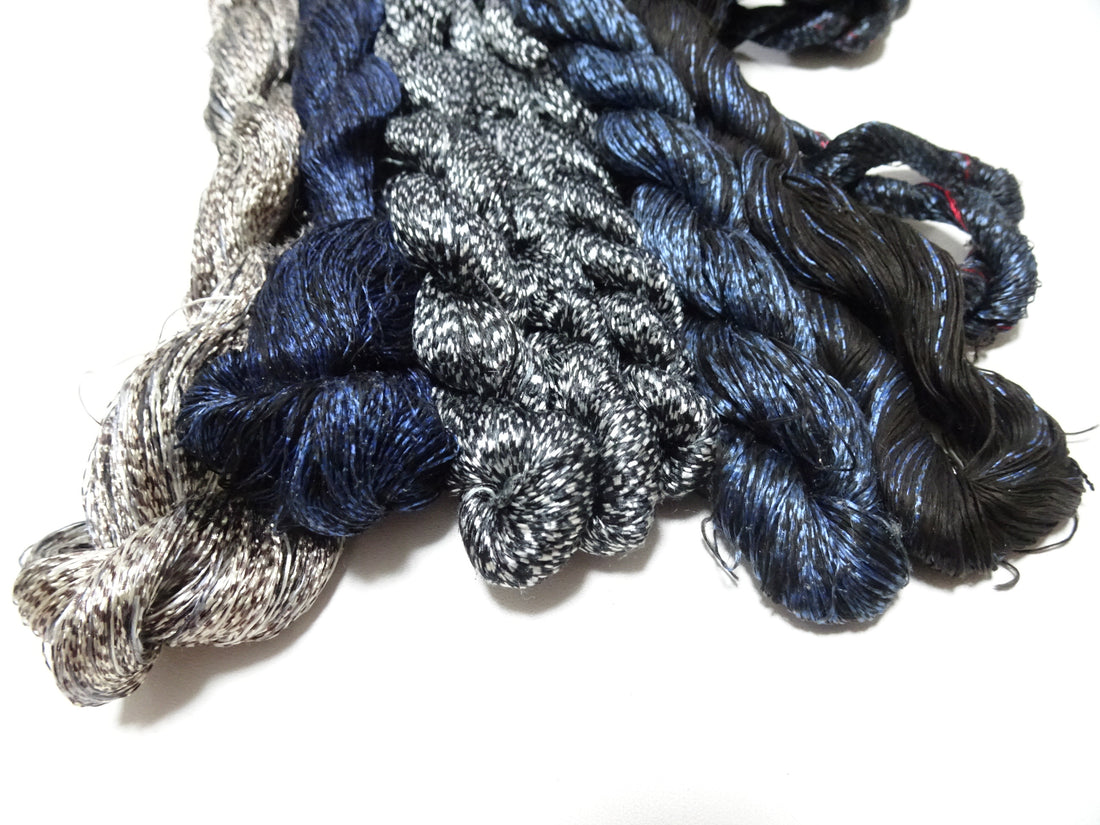 Japanese Vintage Super Rare Mud Dyeing kasuri loose Twisted Silk Thread Various Sets Embroidery & weave 13719