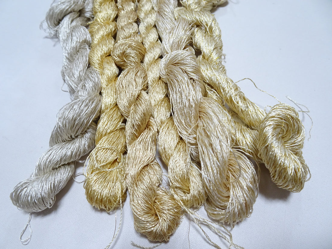 Japanese Vintage High Class Rare Silk Thread 6sets Mixture of Gold embroidery 18507