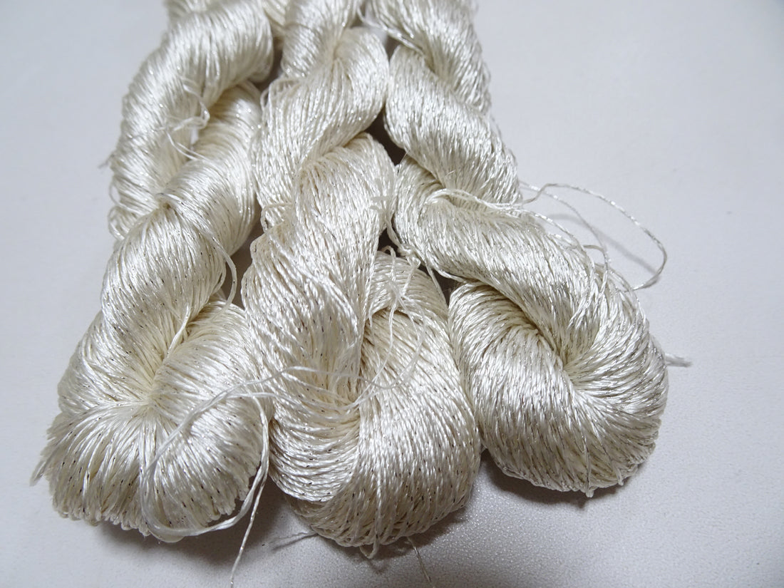 Japanese Vintage High Class Rare Silk Thread 3sets Mixture of Silver embroidery 15995