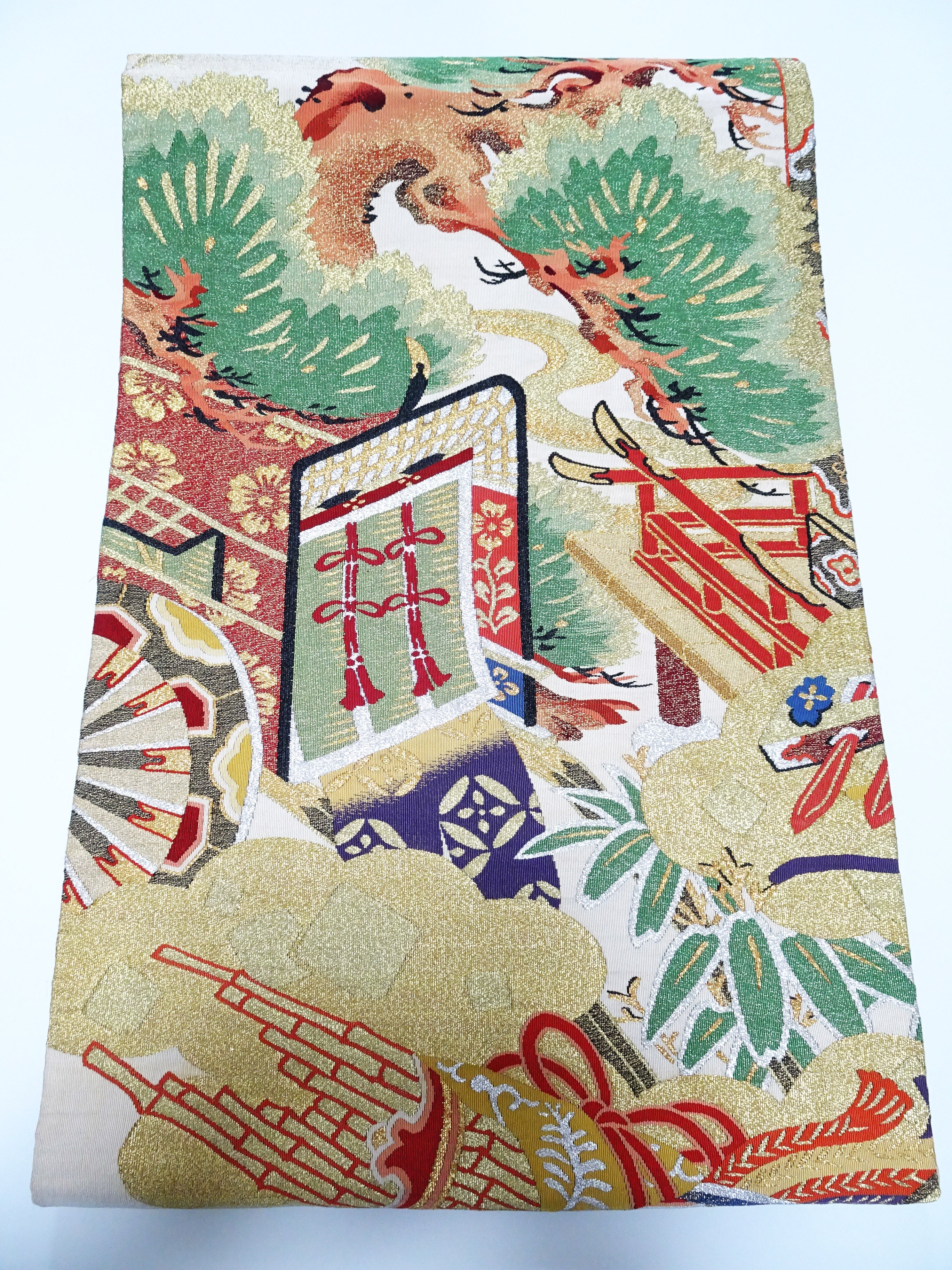Japanese Antique Maru Obi – Double-Sided All-Over Design  Tsuzure-ori  18095