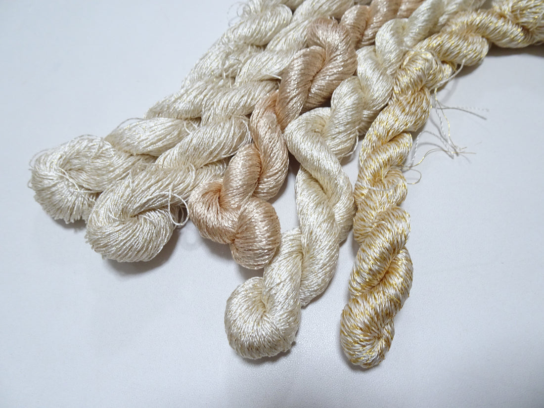 Japanese Vintage High Class Rare Silk Thread 5sets Mixture of Gold embroidery 15996