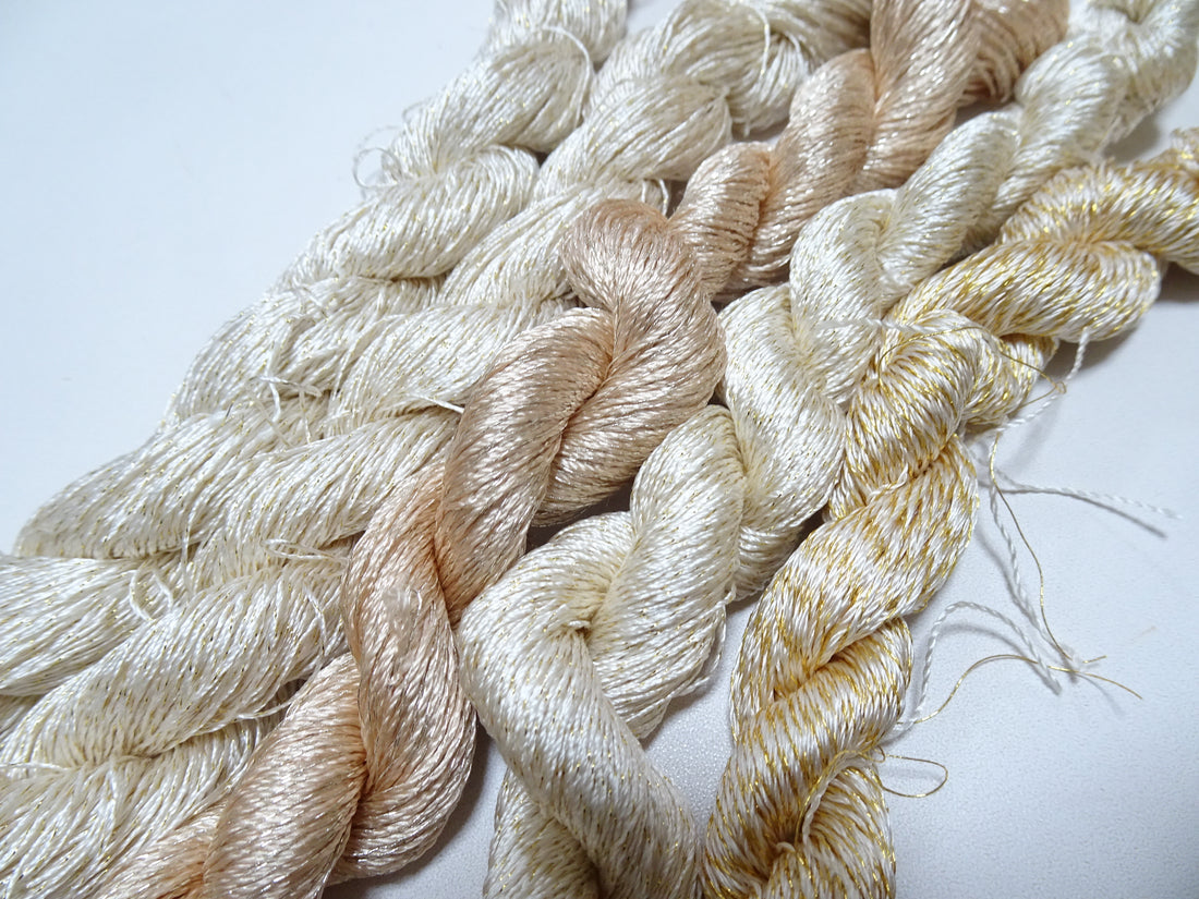 Japanese Vintage High Class Rare Silk Thread 5sets Mixture of Gold embroidery 15996