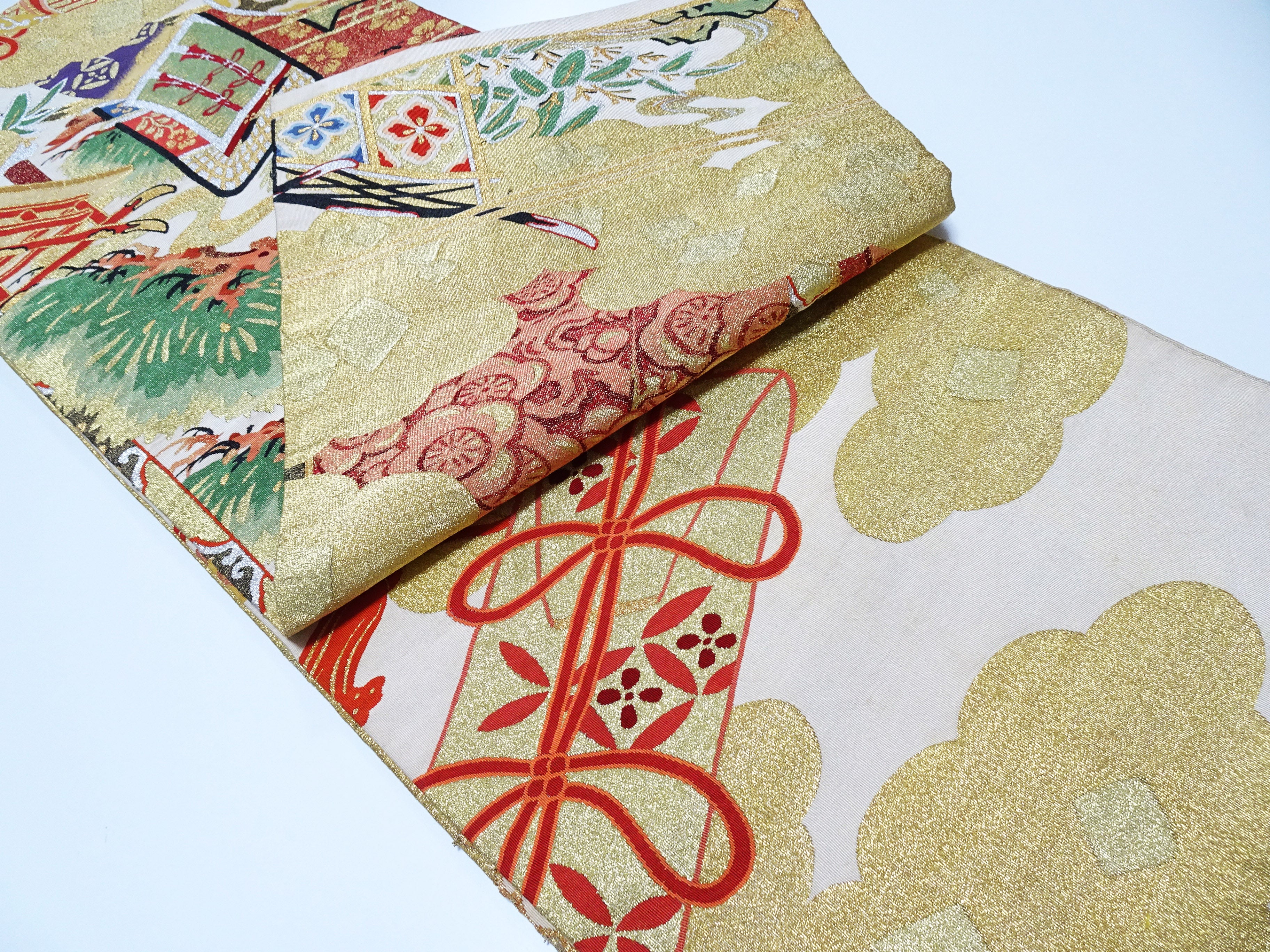 Japanese Antique Maru Obi – Double-Sided All-Over Design  Tsuzure-ori  18095