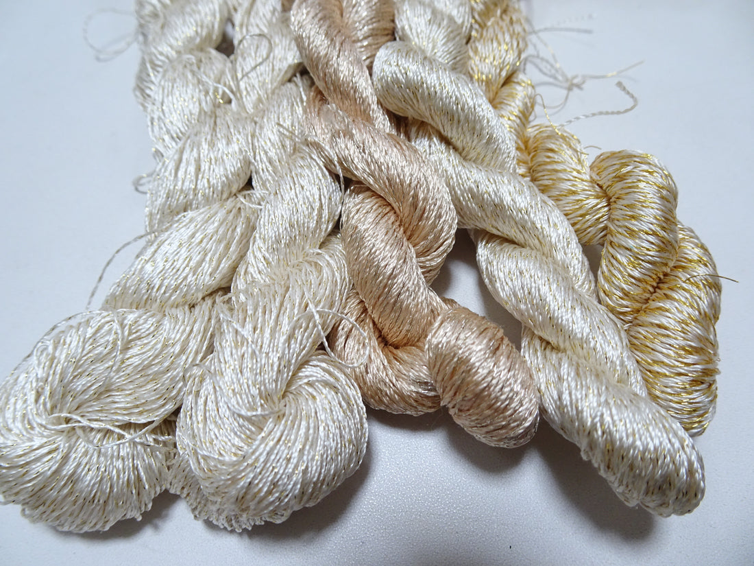 Japanese Vintage High Class Rare Silk Thread 5sets Mixture of Gold embroidery 15996