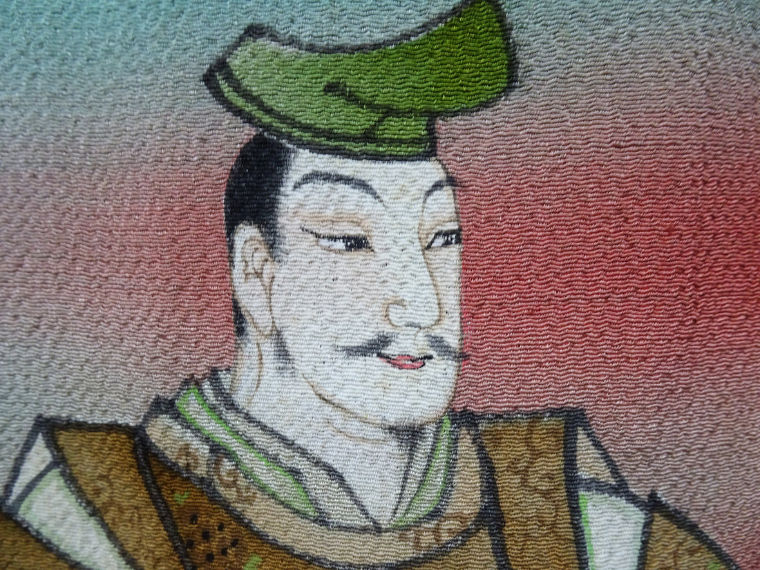 Japanese Vintage Showa Era Celebratory Large Furoshiki with Tale of Genji Design on Oni-Shibo Chirimen Silk  16346