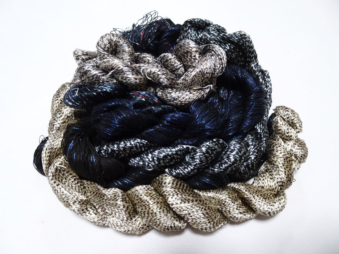 Japanese Vintage Super Rare Mud Dyeing kasuri loose Twisted Silk Thread Various Sets Embroidery & weave 13721