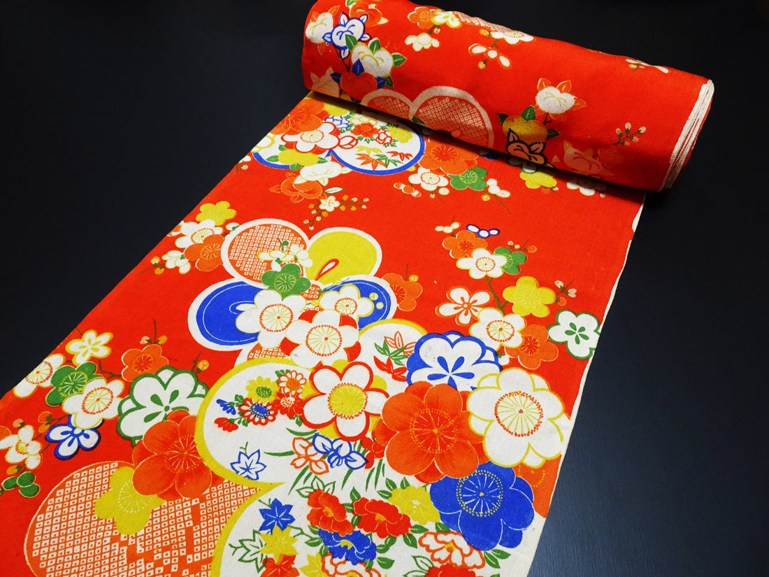 Japanese Antique Silk Bolts  / Kinsha / Dyed Pattern 17511