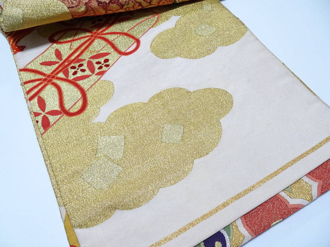 Japanese Antique Maru Obi – Double-Sided All-Over Design  Tsuzure-ori  18095