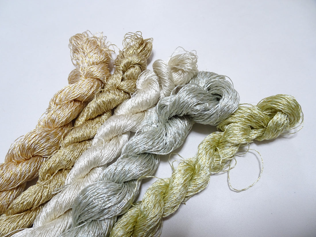 Japanese Vintage High Class Rare Silk Thread 5sets Mixture of Gold embroidery 15997