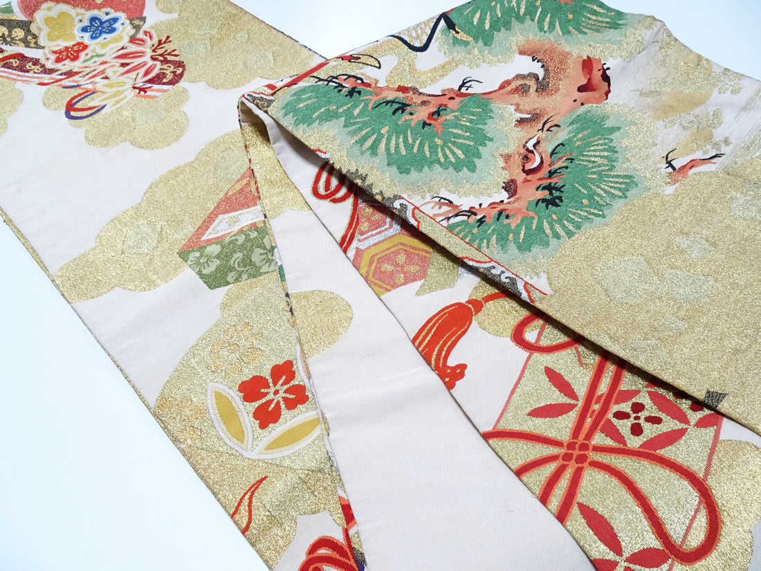 Japanese Antique Maru Obi – Double-Sided All-Over Design  Tsuzure-ori  18095